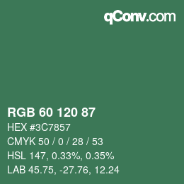 颜色代码: RGB 60 120 87 | qconv.com