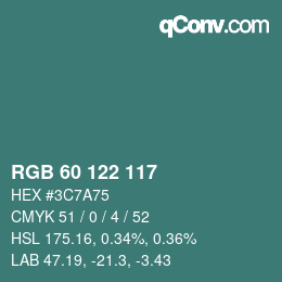 カラーコード: RGB 60 122 117 | qconv.com