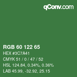 Color code: RGB 60 122 65 | qconv.com