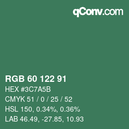Color code: RGB 60 122 91 | qconv.com