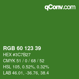カラーコード: RGB 60 123 39 | qconv.com