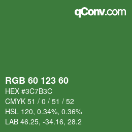 颜色代码: RGB 60 123 60 | qconv.com