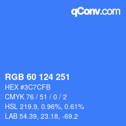 Color code: RGB 60 124 251 | qconv.com
