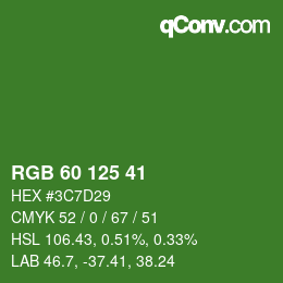 Color code: RGB 60 125 41 | qconv.com