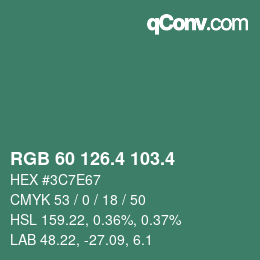 カラーコード: RGB 60 126.4 103.4 | qconv.com