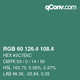 カラーコード: RGB 60 126.4 108.4 | qconv.com