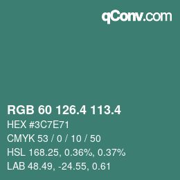 カラーコード: RGB 60 126.4 113.4 | qconv.com