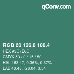 カラーコード: RGB 60 126.8 108.4 | qconv.com