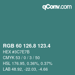 カラーコード: RGB 60 126.8 123.4 | qconv.com