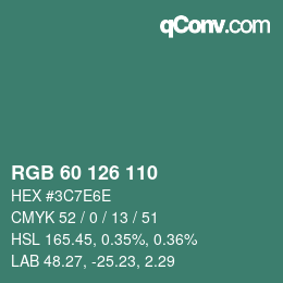 カラーコード: RGB 60 126 110 | qconv.com