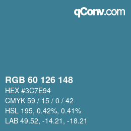 カラーコード: RGB 60 126 148 | qconv.com