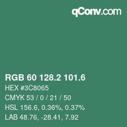 カラーコード: RGB 60 128.2 101.6 | qconv.com