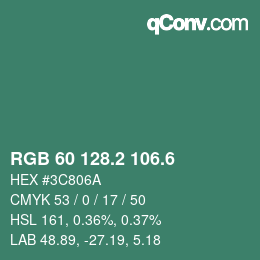 カラーコード: RGB 60 128.2 106.6 | qconv.com