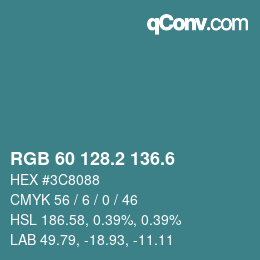 カラーコード: RGB 60 128.2 136.6 | qconv.com