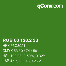 カラーコード: RGB 60 128.2 33 | qconv.com