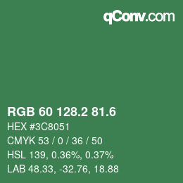 カラーコード: RGB 60 128.2 81.6 | qconv.com
