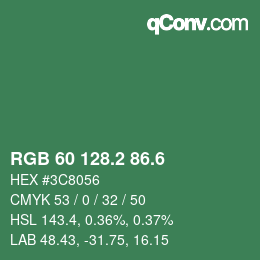 カラーコード: RGB 60 128.2 86.6 | qconv.com