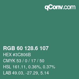カラーコード: RGB 60 128.6 107 | qconv.com