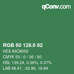 カラーコード: RGB 60 128.6 82 | qconv.com
