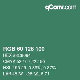 カラーコード: RGB 60 128 100 | qconv.com
