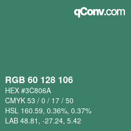 カラーコード: RGB 60 128 106 | qconv.com