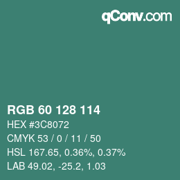 カラーコード: RGB 60 128 114 | qconv.com