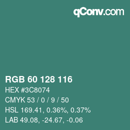 カラーコード: RGB 60 128 116 | qconv.com