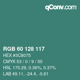 カラーコード: RGB 60 128 117 | qconv.com