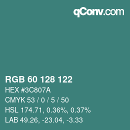 Color code: RGB 60 128 122 | qconv.com