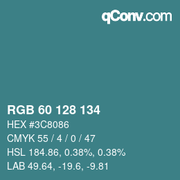 颜色代码: RGB 60 128 134 | qconv.com