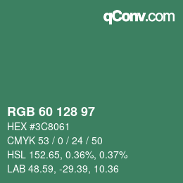 カラーコード: RGB 60 128 97 | qconv.com