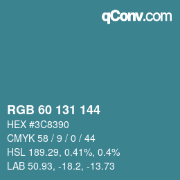 颜色代码: RGB 60 131 144 | qconv.com