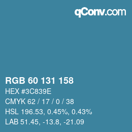 カラーコード: RGB 60 131 158 | qconv.com