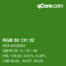 カラーコード: RGB 60 131 32 | qconv.com