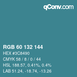 颜色代码: RGB 60 132 144 | qconv.com