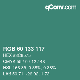 カラーコード: RGB 60 133 117 | qconv.com