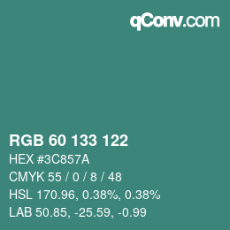 Color code: RGB 60 133 122 | qconv.com