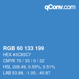 Color code: RGB 60 133 199 | qconv.com