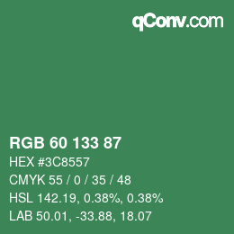 Color code: RGB 60 133 87 | qconv.com