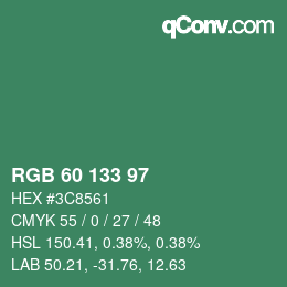 カラーコード: RGB 60 133 97 | qconv.com