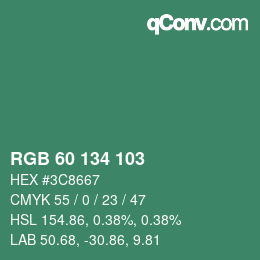 カラーコード: RGB 60 134 103 | qconv.com