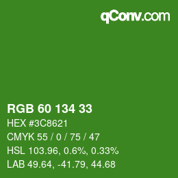 Color code: RGB 60 134 33 | qconv.com