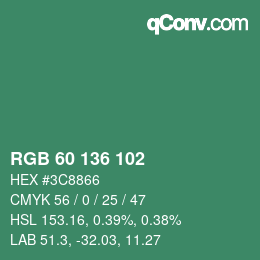 Color code: RGB 60 136 102 | qconv.com