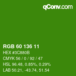Color code: RGB 60 136 11 | qconv.com