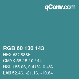 Color code: RGB 60 136 143 | qconv.com