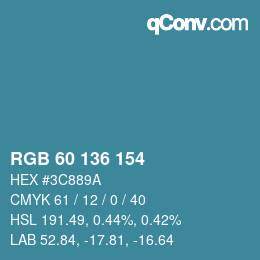 颜色代码: RGB 60 136 154 | qconv.com