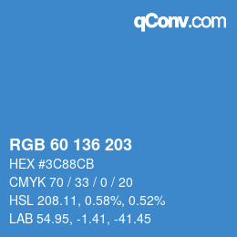 カラーコード: RGB 60 136 203 | qconv.com