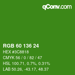 カラーコード: RGB 60 136 24 | qconv.com