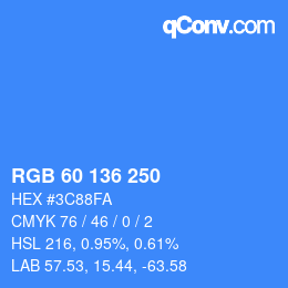Color code: RGB 60 136 250 | qconv.com
