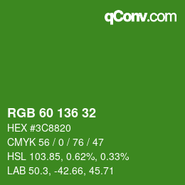 Color code: RGB 60 136 32 | qconv.com